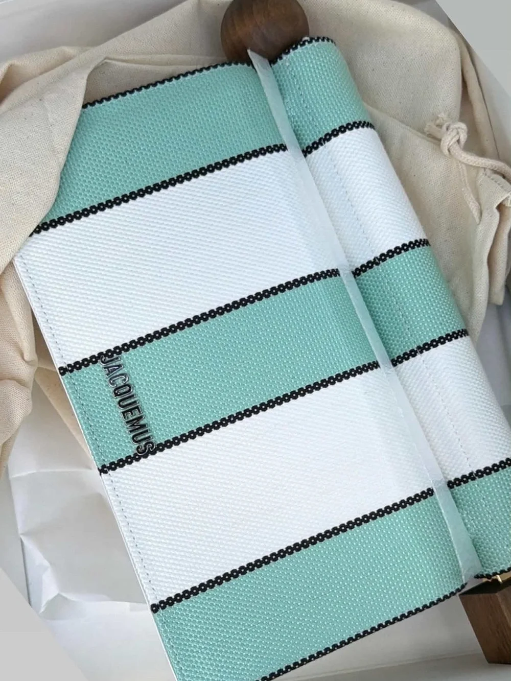 Jacquemus Mint & White Striped Canvas Pouch